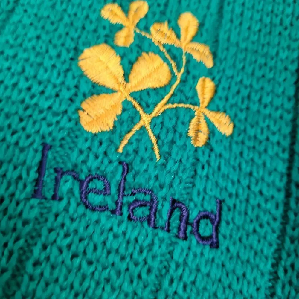 Vintage Quills Woollen Market Sweater M Kelly Green Knit Academia Ireland Irish